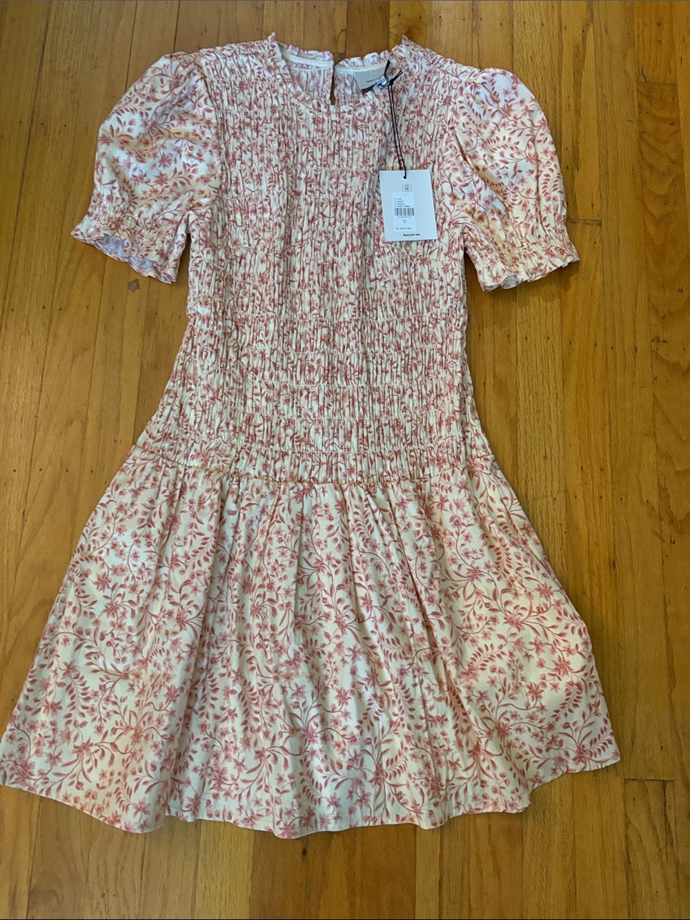 Reformation Ivory Combo Floral Smocked Mini Dress - Picture 5 of 8